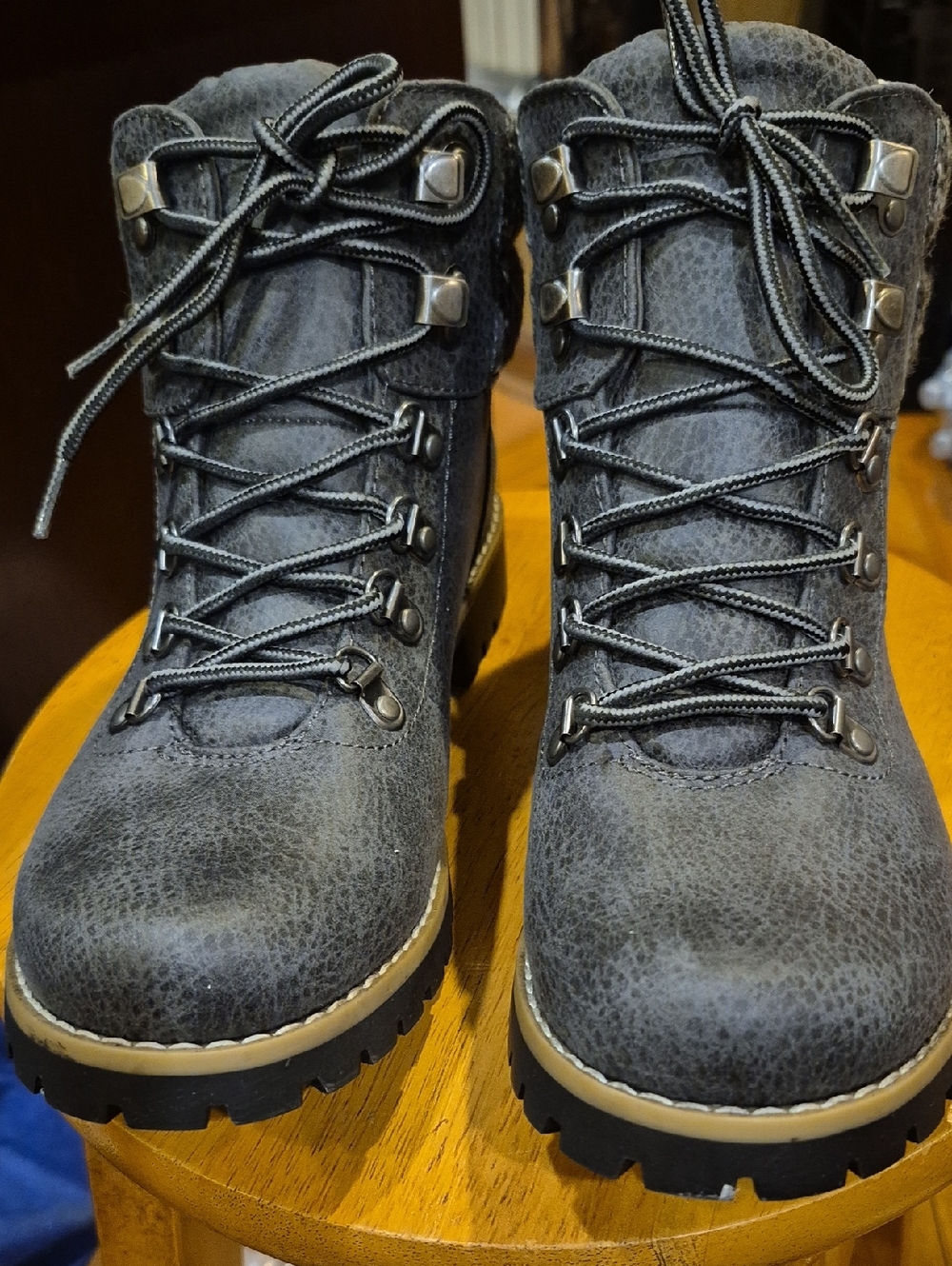 NEW--Gray Lace-Up Lug Sole Boots